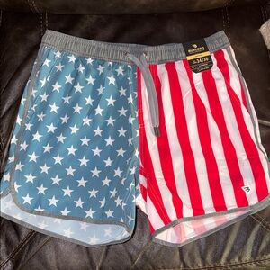 BURLEBO Men's Americana Star & Stripe Swim Trunks - Red, White & Blue